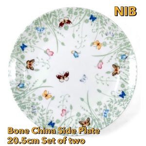 NIB Ashdene Tranquil Butterfly Sage Bone China Side Plate, Set of 2